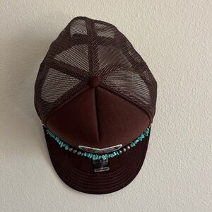 Brown Mesh Trucker Hat with Turquoise Beads
